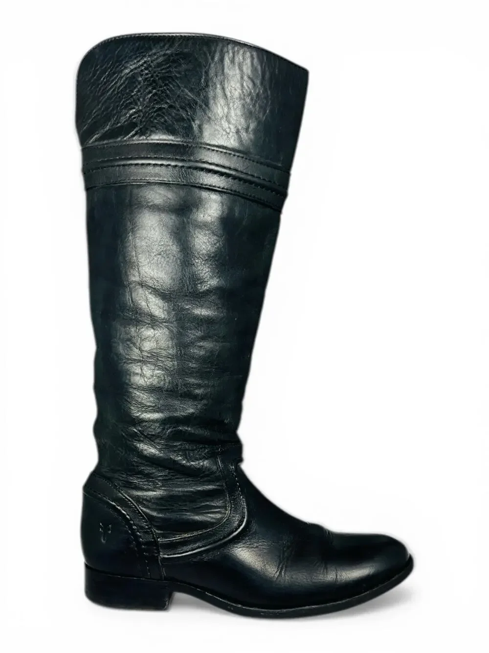 Frye Melissa Trapunto Tall Riding Boots Black Pebbled Leather Boots 6.5 B